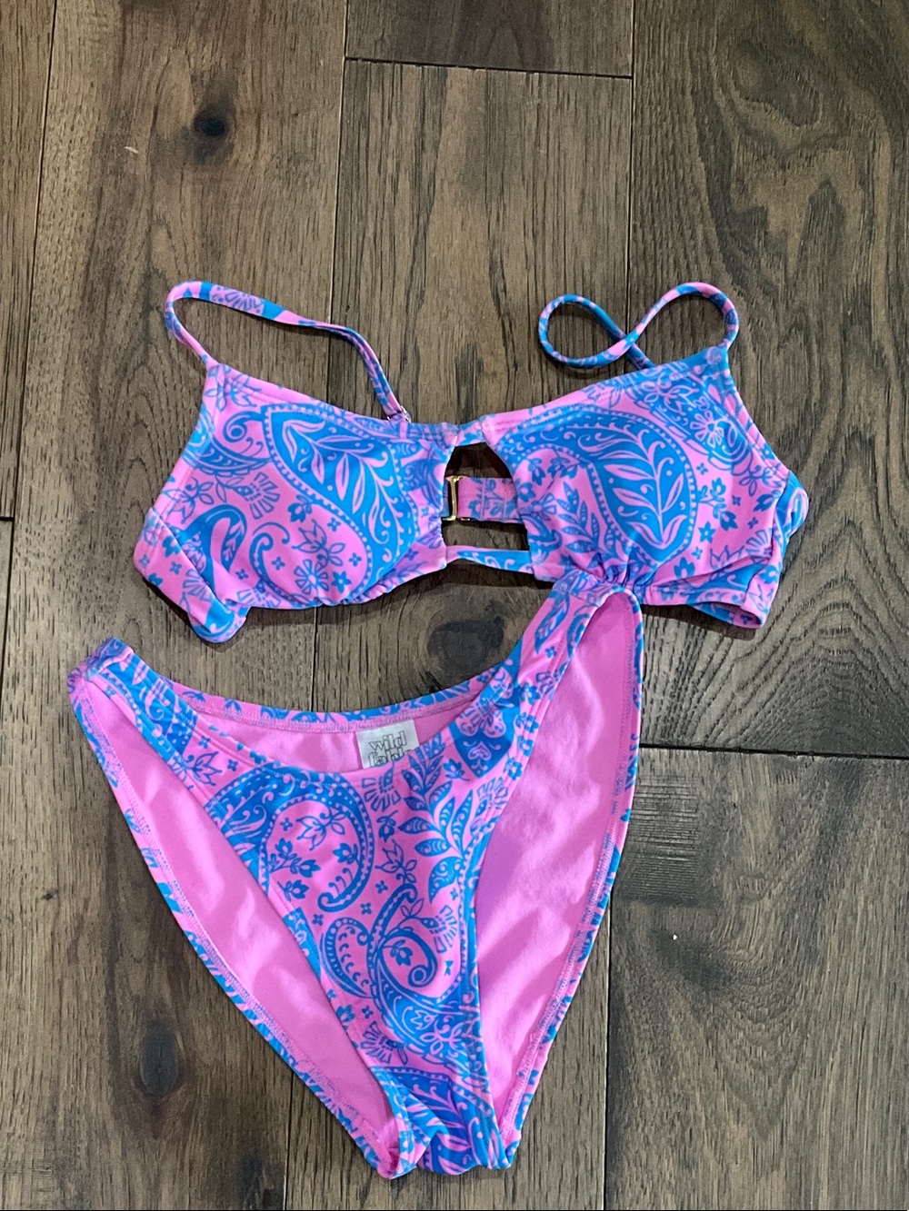 wild fable Pink and Blue Paisley Girls Two-Piece Swim Set
